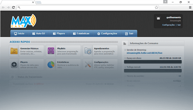 Painel do Maxcast