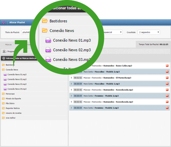Programetes no painel da Maxcast
